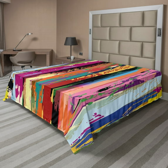 Ambesonne Abstract Flat Sheet, Vibrant Rainbow Design, King Size, Multicolor