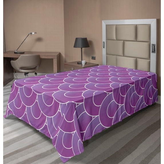 Ambesonne Abstract Flat Sheet, Vibrant Tone Half Circles, Twin Size, Fuchsia and White