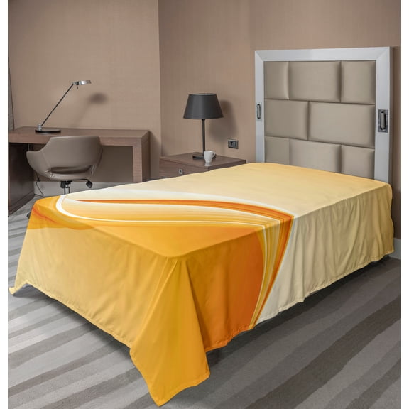 Ambesonne Abstract Flat Sheet, Vibrant Waved Line, Twin Size, Orange Yellow