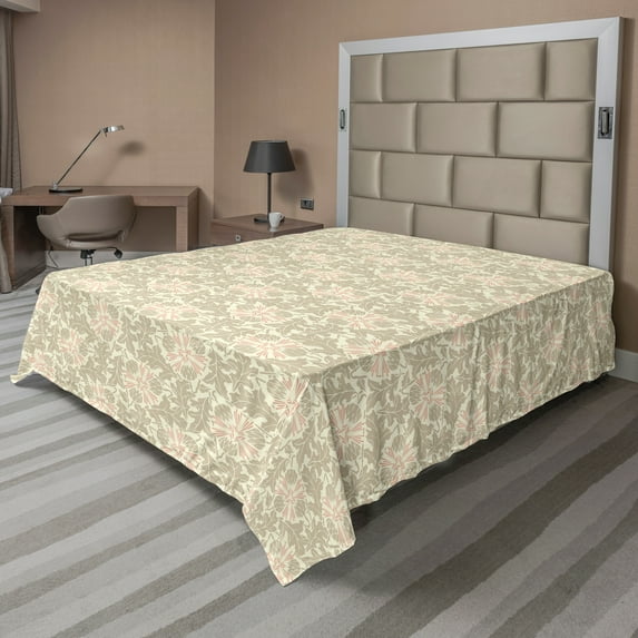 Ambesonne Abstract Flat Sheet, Vintage Dandelion Flower, California King, Cream Pale Sepia and Blush
