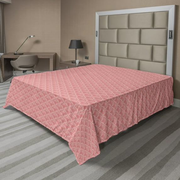 Ambesonne Abstract Flat Sheet, Vintage Streaks Pattern, King Size, Coral and Blush