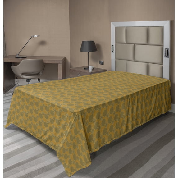 Ambesonne Abstract Flat Sheet, Vintage Style Apple, Twin Size, Pale Coffee Dark Khaki