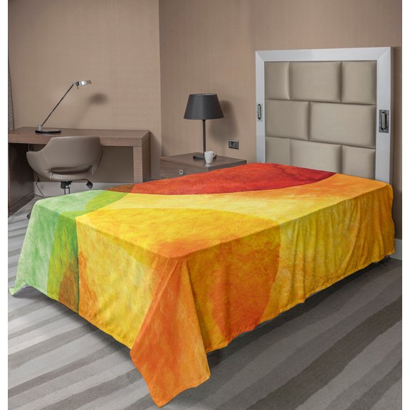 Ambesonne Abstract Flat Sheet, Watercolor Modern Art, TwinXL Size, Yellow Orange Lime Green