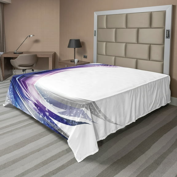 Ambesonne Abstract Flat Sheet, Wave Like Ombre Dots, Full Size, Purple Blue and White
