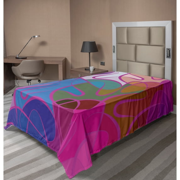 Ambesonne Abstract Flat Sheet, Waves in Hand-drawn Style, Twin Size, Multicolor