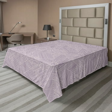 Ambesonne Abstract Flat Sheet, Zigzags Geometric, Full Size, Mauve and Eggshell