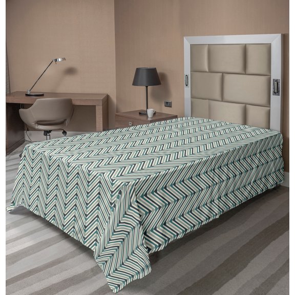 Ambesonne Abstract Flat Sheet, Zigzags Geometrical, Twin Size, Sage Green Cadet Blue