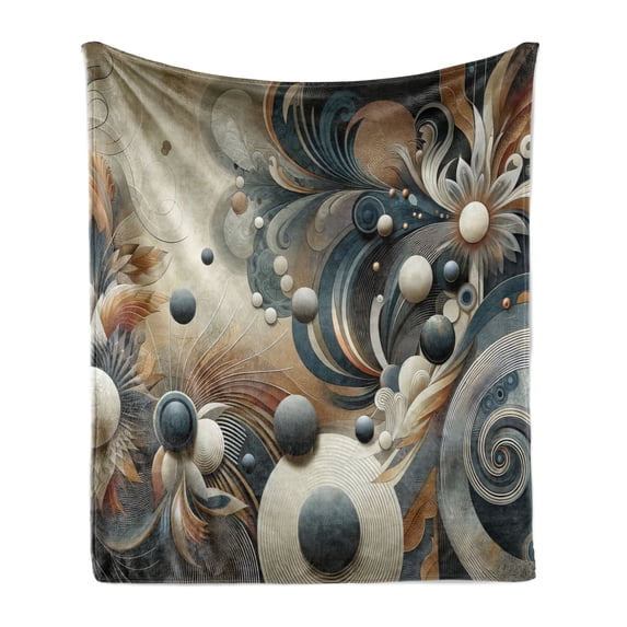 Ambesonne Abstract Fleece Throw Blanket Surreal Swirling Posh Art 70"x90" Dark Slate Blue and Tan