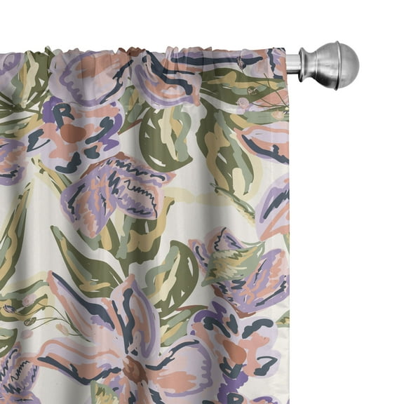 Ambesonne Abstract Floral Curtains, Retro Garden Bloom, Pair of 28"x63", Ivory and Multicolor