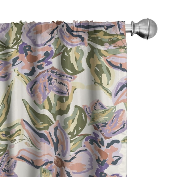 Ambesonne Abstract Floral Curtains, Retro Garden Bloom, Pair of 28"x95", Ivory and Multicolor