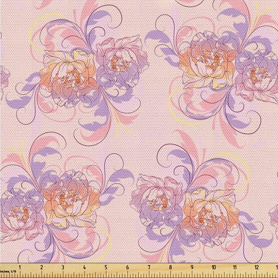 Ambesonne Abstract Floral Design Fabric by the Yard Upholstery, Flowers Boho, 3 Yards, Rose Lavender Pastel Pink