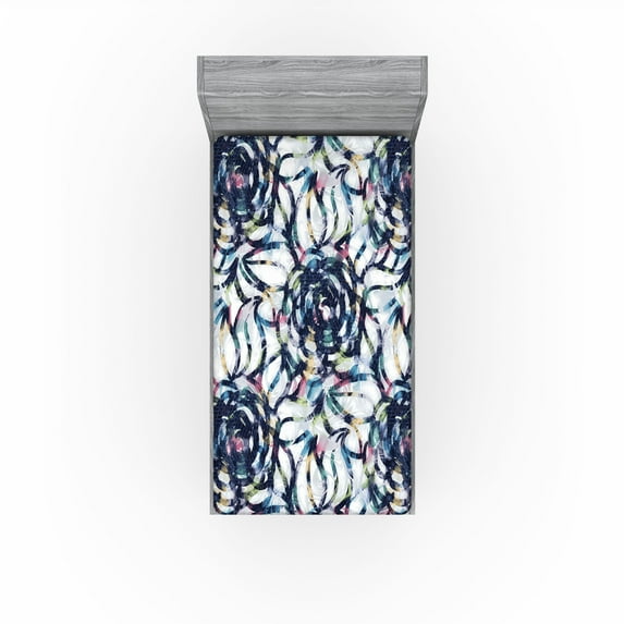 Ambesonne Abstract Floral Fitted Sheet, Blooming Fun Blooms, Twin Size, Indigo and Multicolor