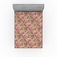 thumbnail image 1 of Ambesonne Abstract Floral Fitted Sheet, Grunge Flowers Boho, Queen Size, Warm Taupe Pastel Pink, 1 of 5