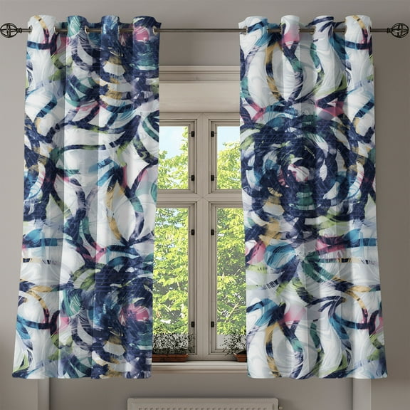 Ambesonne Abstract Floral Grommet Curtain, Blooming Fun Blooms, 50"x60", Indigo and Multicolor