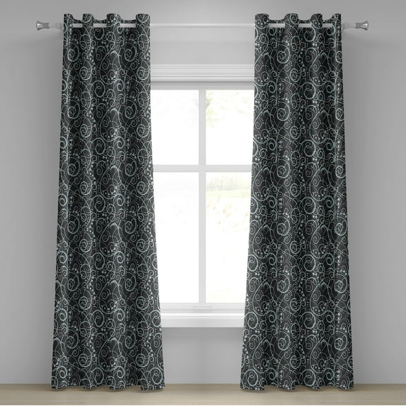 Ambesonne Abstract Floral Grommet Curtain, Vintage Geometric, 50"x108", Charcoal Grey Pale Blue