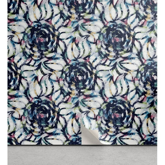 Ambesonne Abstract Floral Peel & Stick Wallpaper for Home, Blooming Fun Blooms, 13"x36", Indigo and Multicolor