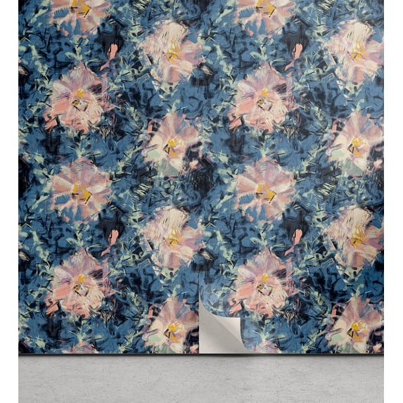 Ambesonne Abstract Floral Peel & Stick Wallpaper for Home, Spring Art Flowers, 13"x100", Slate Blue and Blush
