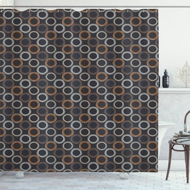 Ambesonne Abstract Geometry Shower Curtain, Ethnic Circle Dot, 69"Wx75"L, Grey Pale Vermilion