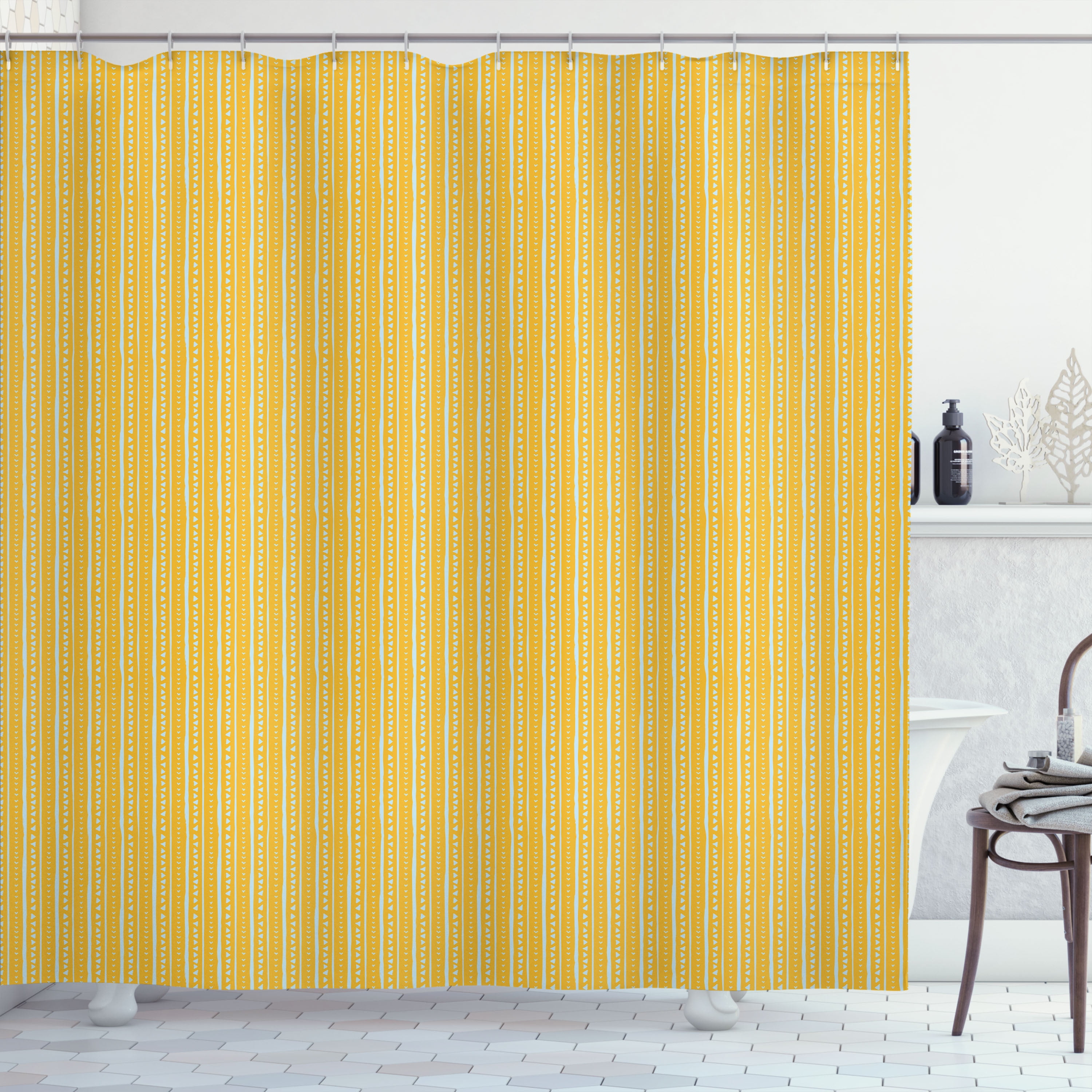 Abstract Geometry Mustard Turquoise Blush Fabric Shower Curtain