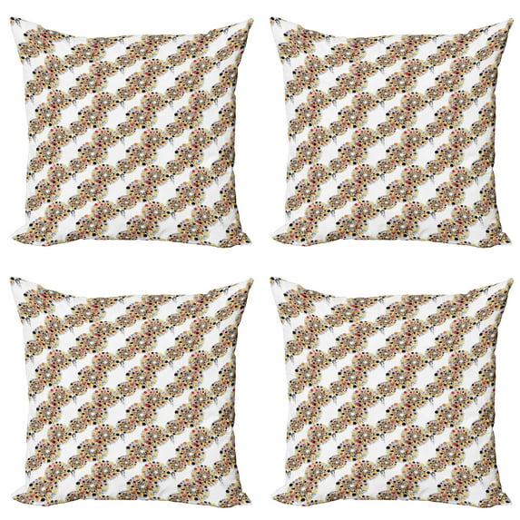 Ambesonne Abstract Geometry Throw Pillow Cover 4 Pack, Round Colorful, 18", White and Multicolor