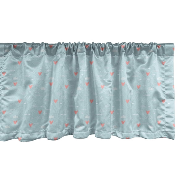 Ambesonne Abstract Geometry Window Valance, Clouds Hearts, 54" X 18", Pale Cadet Blue Coral
