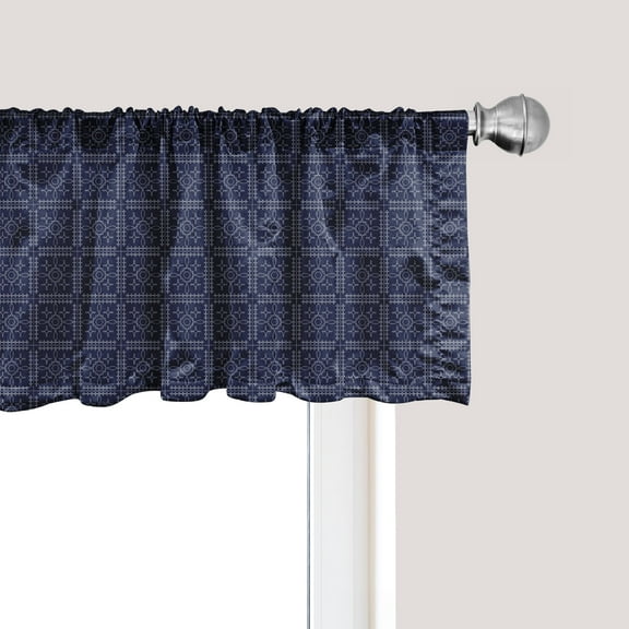 Ambesonne Abstract Geometry Window Valance, Eastern Motifs, 42" x 18", Dark Violet Blue White