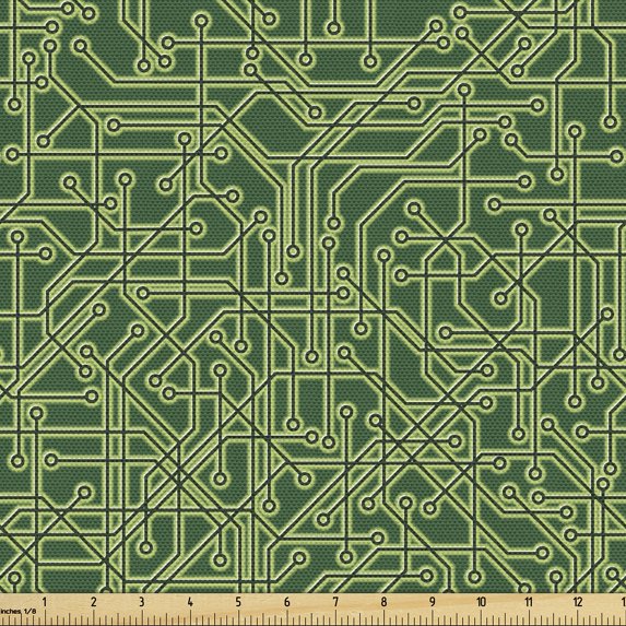Ambesonne Abstract Green Fabric by the Yard Upholstery, Futuristic Grid Line, 3 Yards, Hunter Green Pale Green
