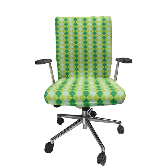 Ambesonne Abstract Green Office Chair Cover Stretchable High Back, Diagonal Square Art, Green Almond Green