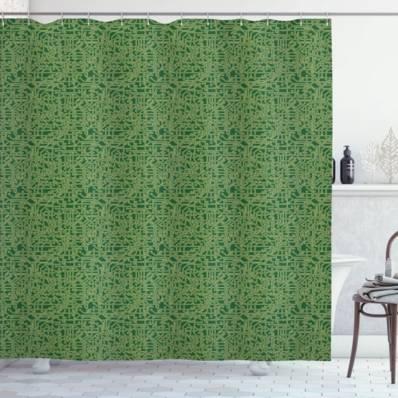 Ambesonne Abstract Green Shower Curtain, Futuristic Grid Line, 69"Wx70"L, Hunter Green Pale Green