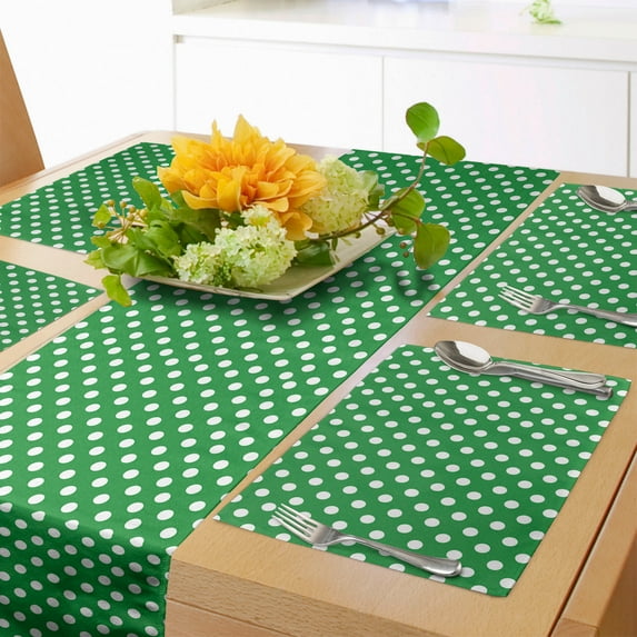 Ambesonne Abstract Green Table Runner & Placemats, Polka Dots, Placemat 4 pcs + Runner 14"x72", Green and White