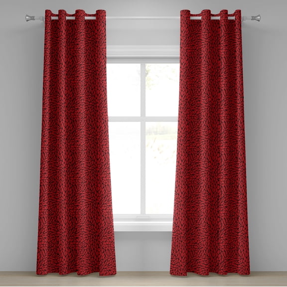 Ambesonne Abstract Grommet Curtain, Abstract Grid of Shapes, 50" x 120", Black Red