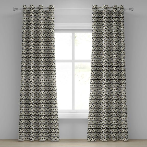 Ambesonne Abstract Grommet Curtain, Angled Stripes Mosaic, 50" x 84", Tan Black White