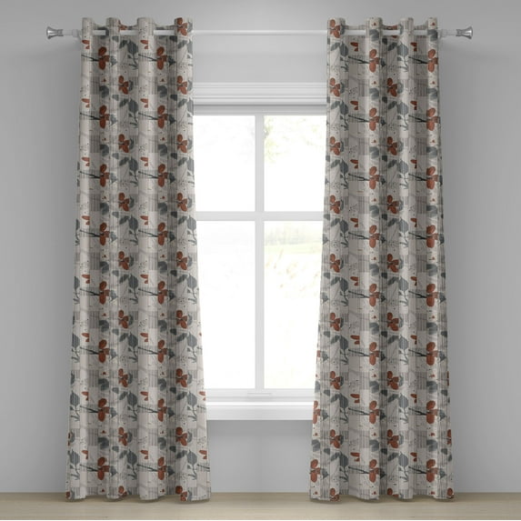 Ambesonne Abstract Grommet Curtain, Blooming Spring Plants, 50" x 108", Dark Taupe Ruby