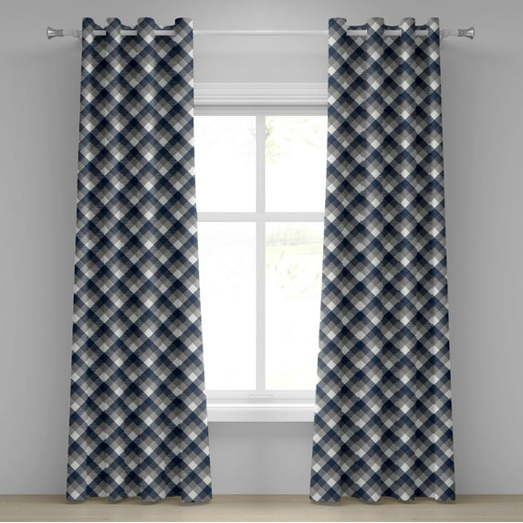 Ambesonne Abstract Grommet Curtain, Checkered Tartan Shape, 50" x 108", Dimgrey White Dark Blue