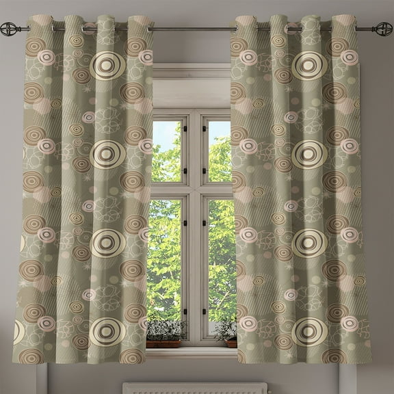 Ambesonne Abstract Grommet Curtain, Circles and Lines, 50" x 63", Sage Green Brown Blush
