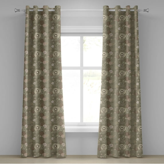Ambesonne Abstract Grommet Curtain, Circles and Lines, 50" x 84", Sage Green Brown Blush