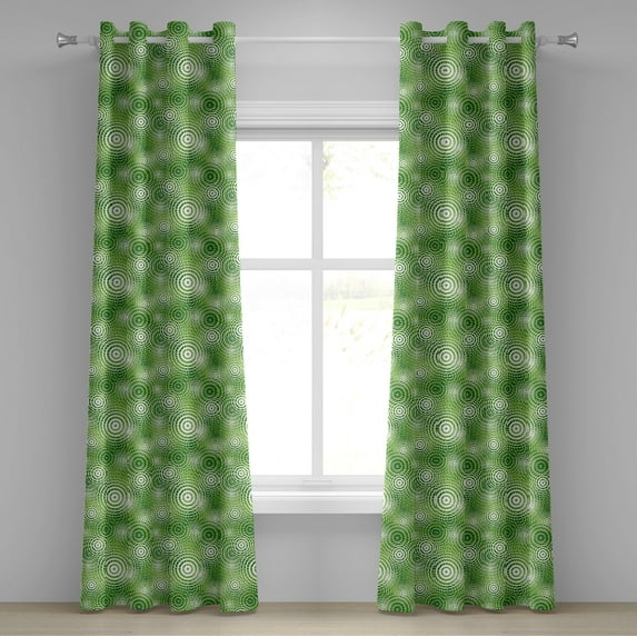Ambesonne Abstract Grommet Curtain, Circular Rounded Eco, 50" x 120", Hunter Green White