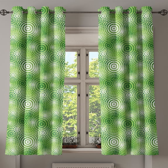 Ambesonne Abstract Grommet Curtain, Circular Rounded Eco, 50" x 63", Hunter Green White