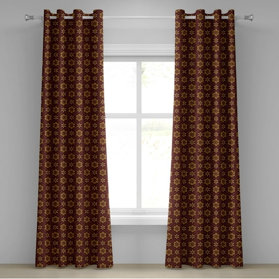 Ambesonne Abstract Grommet Curtain, Dotted Flowers Pattern, 50" x 108", Maroon Pale Brown