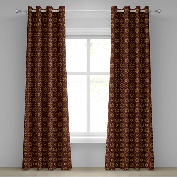 Ambesonne Abstract Grommet Curtain, Dotted Flowers Pattern, 50" x 96", Maroon Pale Brown