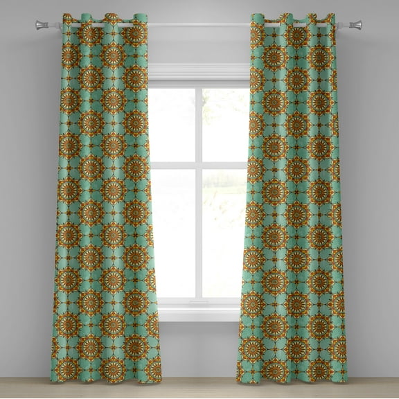 Ambesonne Abstract Grommet Curtain, Eastern Victorian Form, 50" x 108", Mint Orange