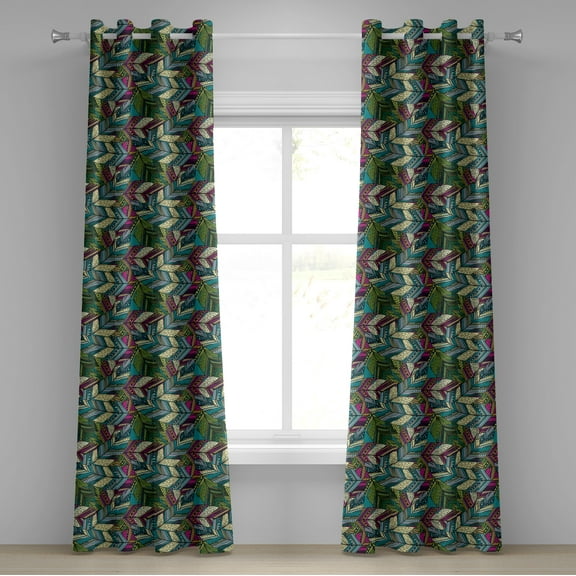 Ambesonne Abstract Grommet Curtain, Exotic Feather Pattern, 50" x 72", Teal Purple Cream
