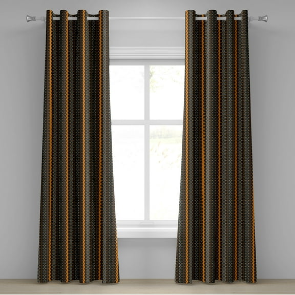 Ambesonne Abstract Grommet Curtain, Folk, 50" x 108", Marigold and Black