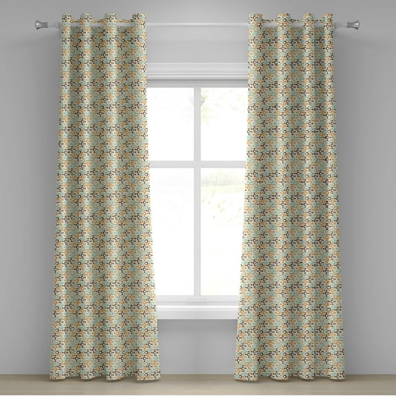 Ambesonne Abstract Grommet Curtain, Funky Molecule Like, 50" x 120", Orange Grey Pale Blue