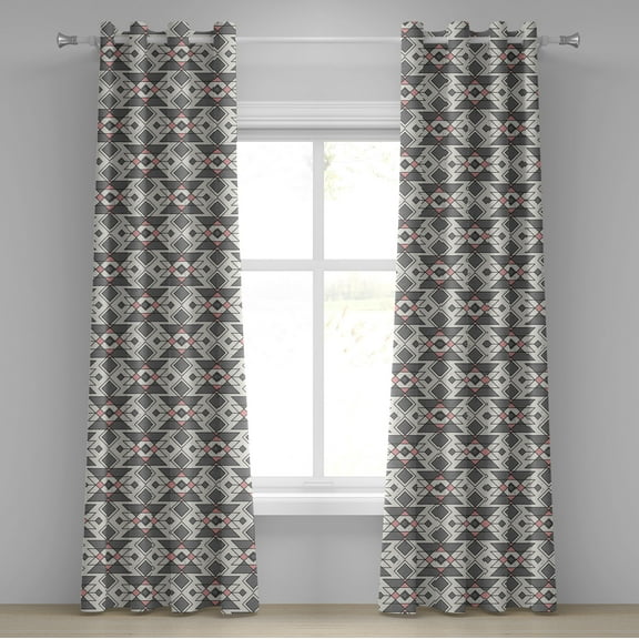 Ambesonne Abstract Grommet Curtain, Geometric Aztec Ethnic, 50" x 84", Grey Pearl Pale Pink