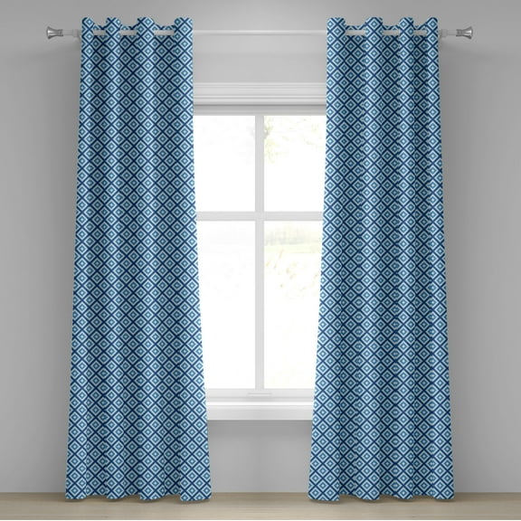 Ambesonne Abstract Grommet Curtain, Geometric Diamond Form, 50" x 108", Navy Sky Blue White