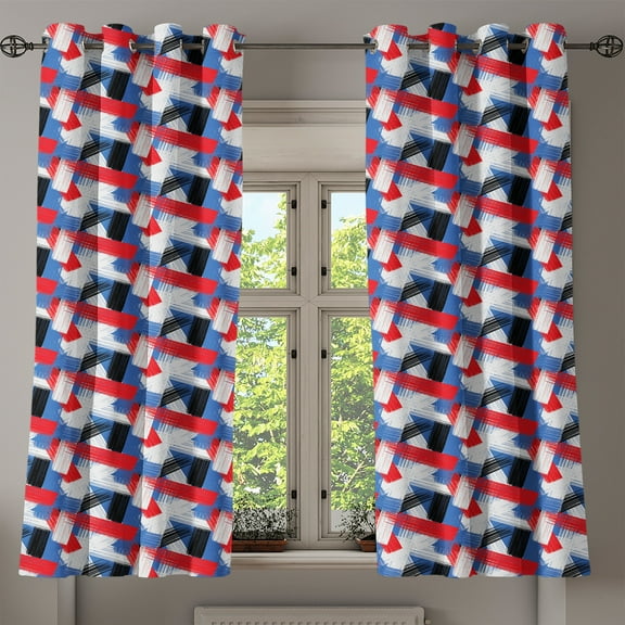 Ambesonne Abstract Grommet Curtain, Geometric Grunge Motif, 50" x 63", Violet Blue White