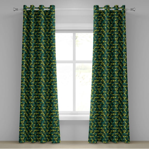 Ambesonne Abstract Grommet Curtain, Green Toned Shapes, 50" x 108", Sea Green and Green