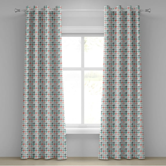 Ambesonne Abstract Grommet Curtain, Houndstooth Motifs, 50" x 84", Dark Coral Mint Green