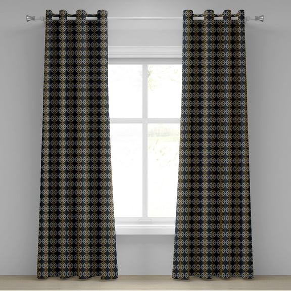 Ambesonne Abstract Grommet Curtain, Interlacing Knots, 50" x 96", Dark Blue Marigold White